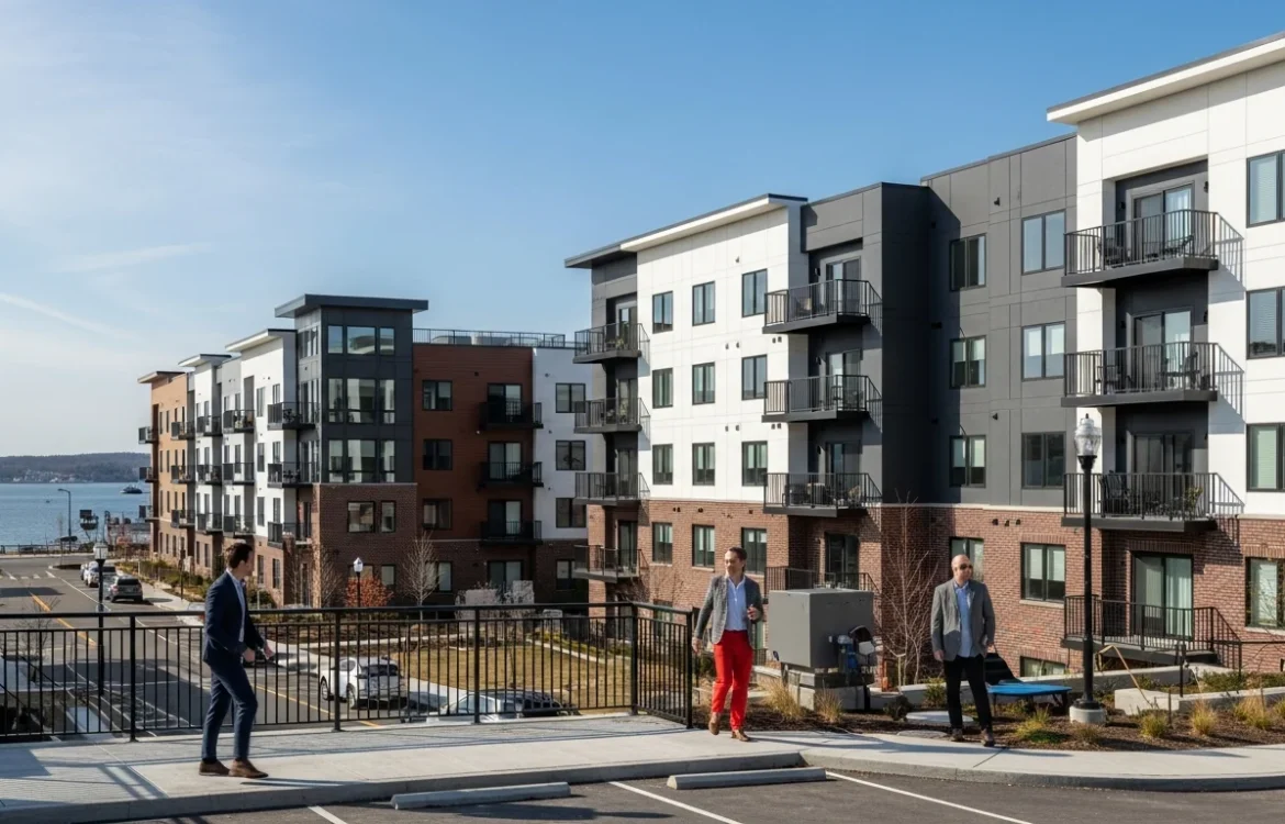 New waterside apartment building exterior. Apartments for Rent in Massachusetts: Your Complete 2026 Guide.