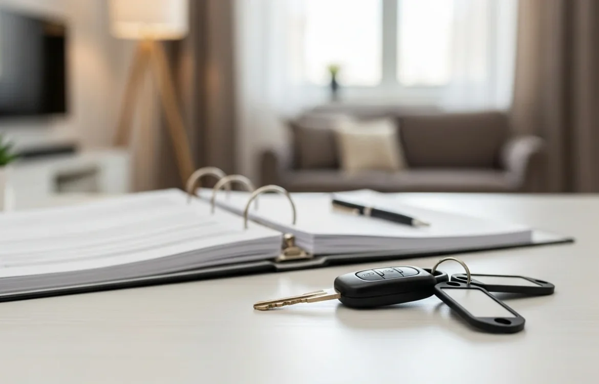 Apartment keys on a desk with a contract, illustrating How to Rent an Apartment Step by Step: Your Complete 2026 Guide.