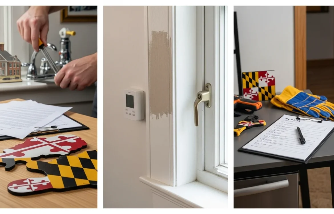 Repair checklist, plumbing fix, and wall damage relating to Maryland Landlord Tenant Law Repairs: Your Complete 2026 Guide.