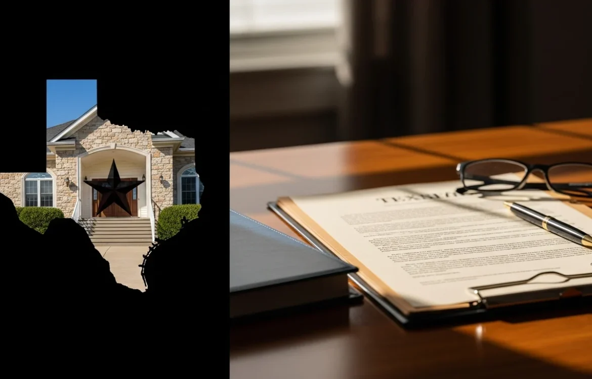 Texas home outline, legal documents, and pen symbolize Texas Tenant Laws: Know Your Rights in 2026.