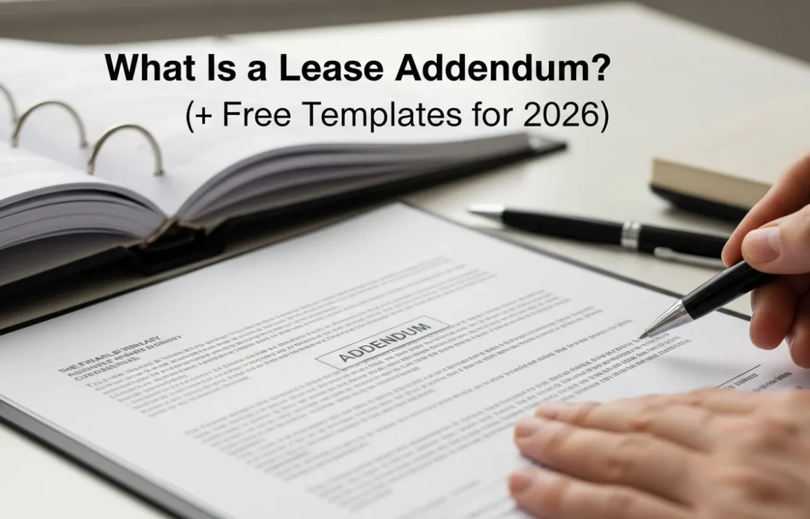 Person signs lease addendum document; learn What Is a Lease Addendum? (+ Free Templates for 2026).