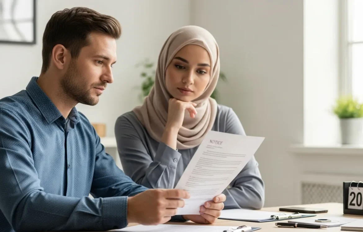 Man and woman reviewing a 60 Day Notice to Vacate: A Complete 2026 Guide for Tenants & Landlords document.