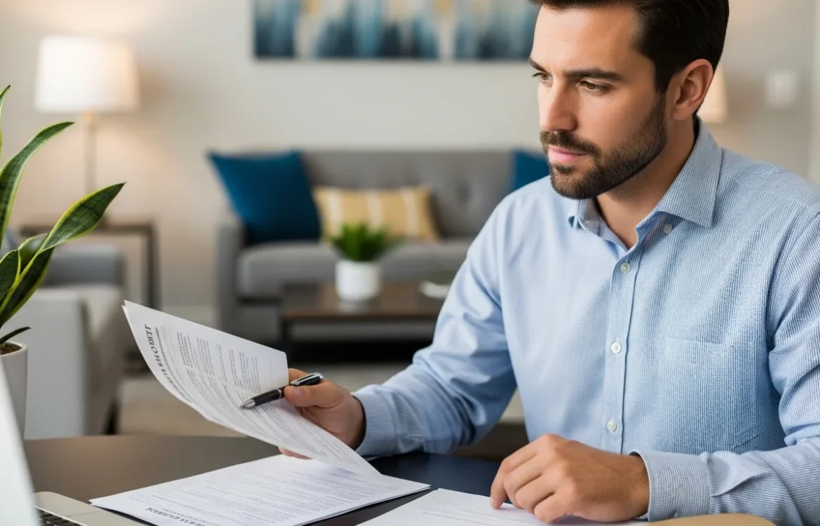 A man reviews lease papers. Minimum Credit Score for Apartment: What You Need in 2026.