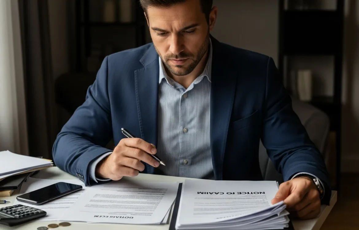 Man in suit reviewing legal papers for Small Claims Security Deposit: How to Sue Your Landlord in 2026.