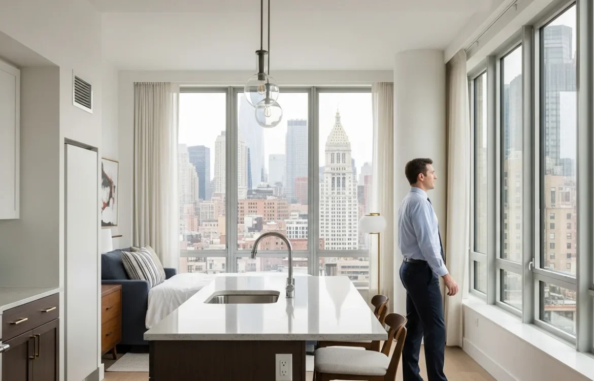 A luxury interior view of the 67 Wall Street apartments in New York's Financial District.