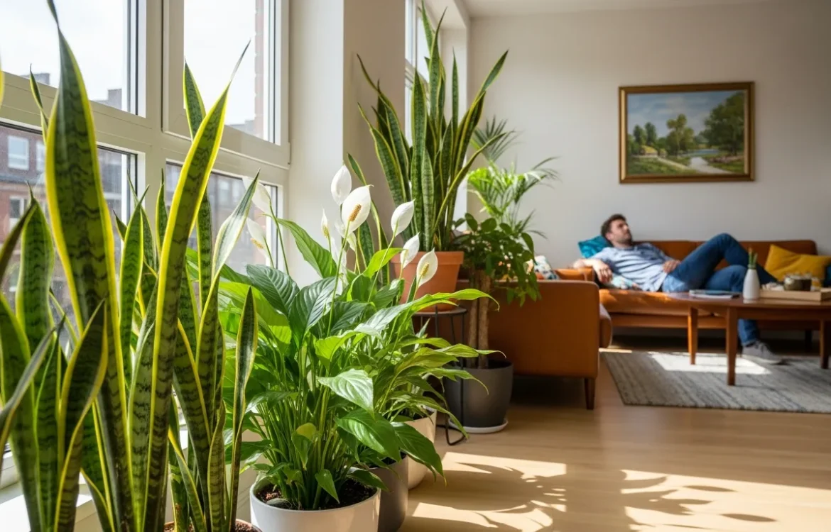 Lush greenery featuring the best air purifying plants for ground floor apartments in a modern urban dwelling.