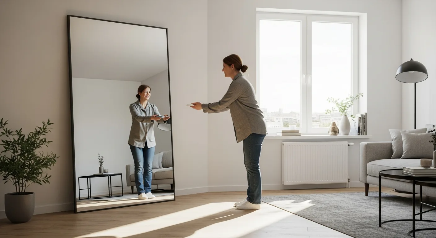 A bright living room utilizing the best mirrors to bounce light in dark apartments for a more spacious feel.