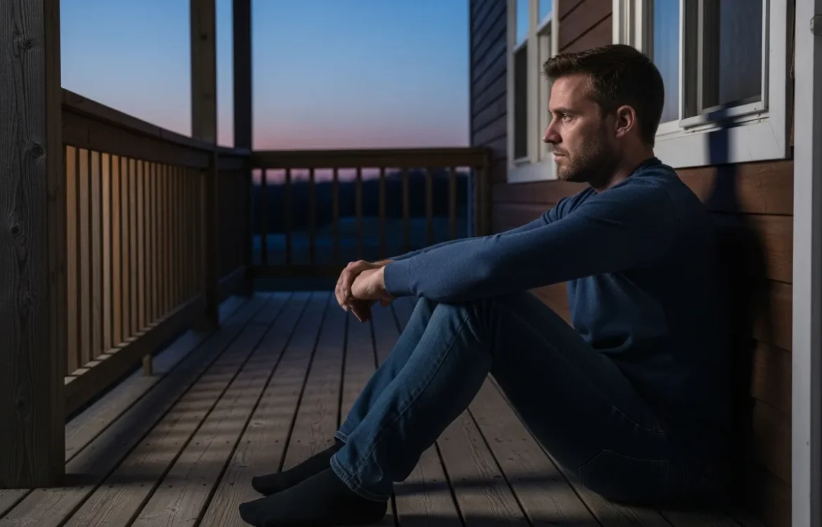A man sitting in a dimly lit room reflecting on the emotional falling apart morgan wallen lyrics.