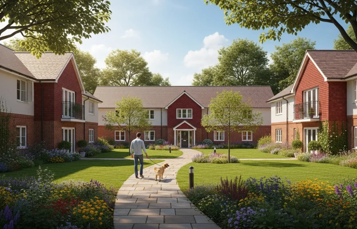 A scenic outdoor view illustrating the pros and cons of garden style apartments with lush green landscaping.