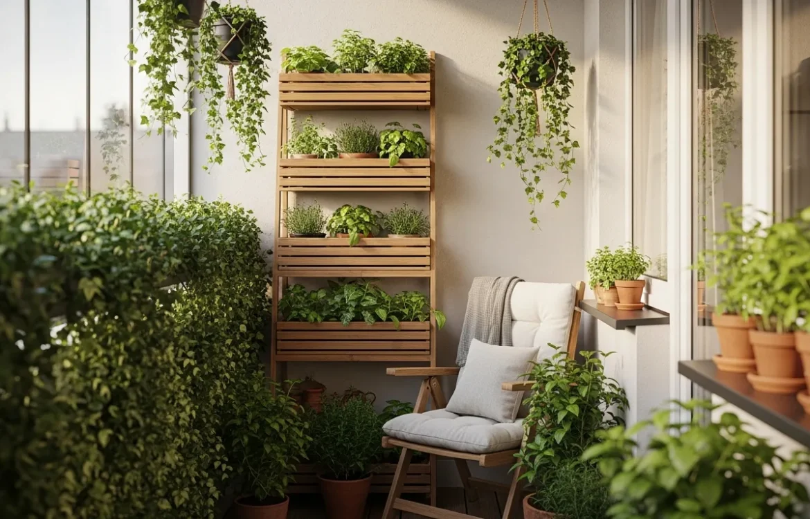 Innovative apartment balcony garden ideas featuring lush vertical planters and vibrant flowers in a small space.