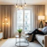 Modern living room layout showcasing creative apartment lighting ideas to brighten a dim interior space.