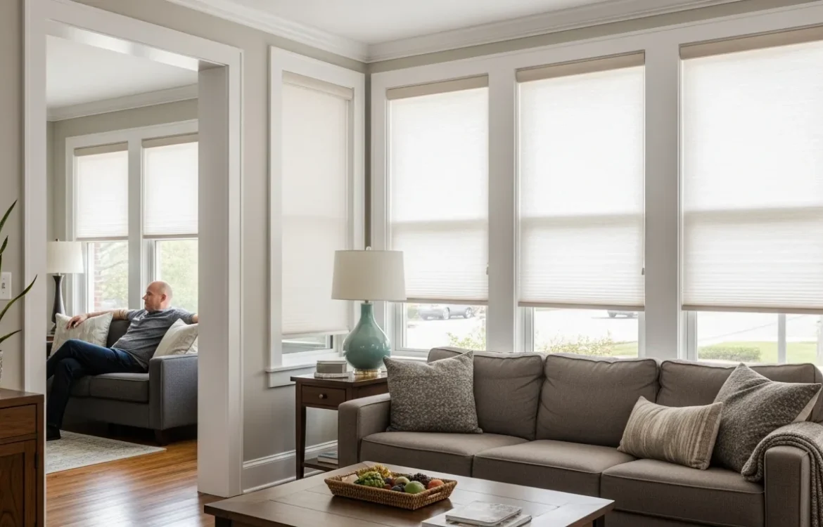 Stylish top-down shades installed as the best window treatments for ground floor privacy in a modern home.