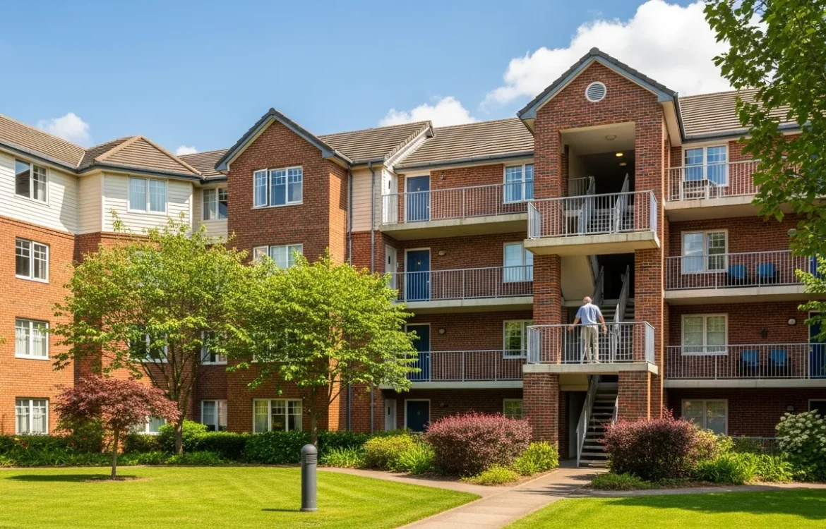 Exterior view of a low-rise complex to answer do garden style apartments have elevators.