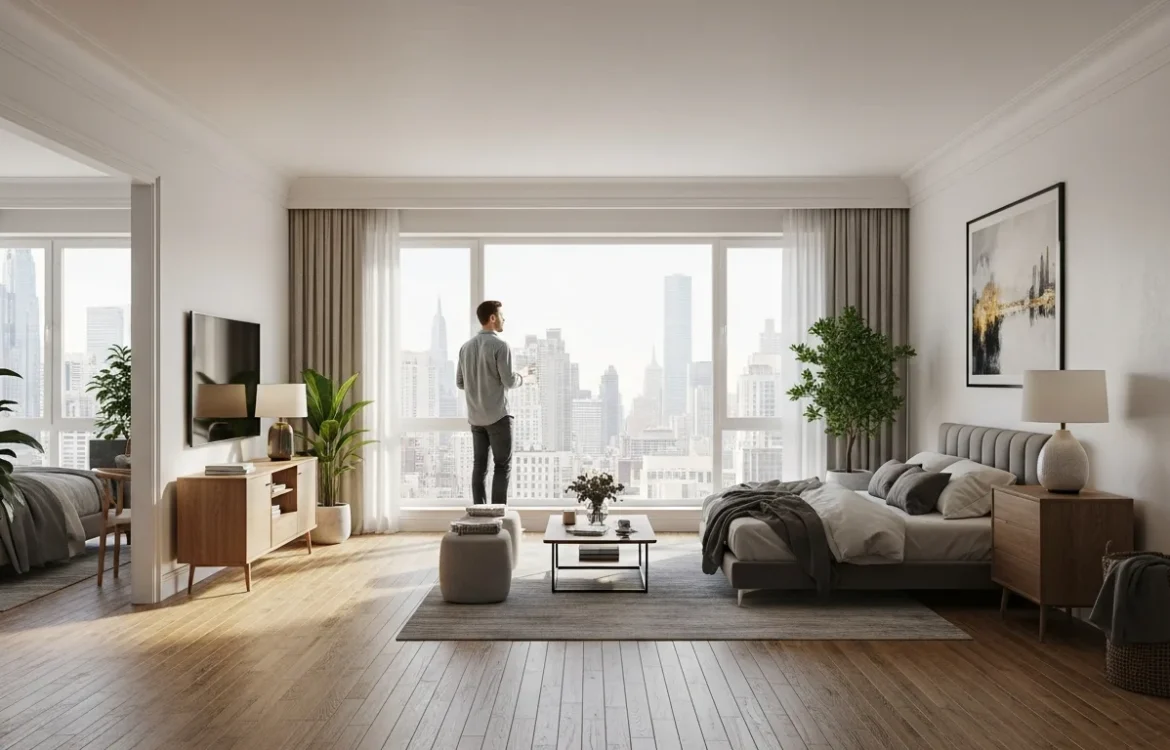 A modern urban living space showing how much is a two bedroom apartment in the us for 2026 market rates.