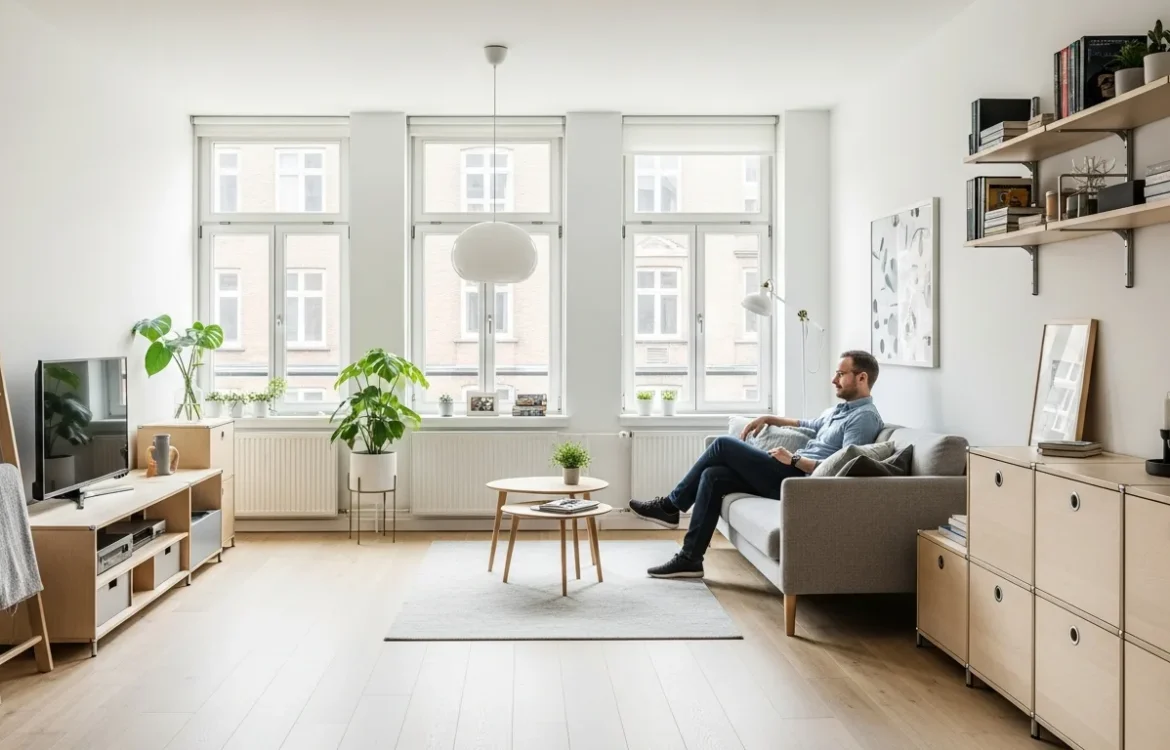A modern layout showcasing one bedroom apartment design plans optimized for space with multifunctional furniture.