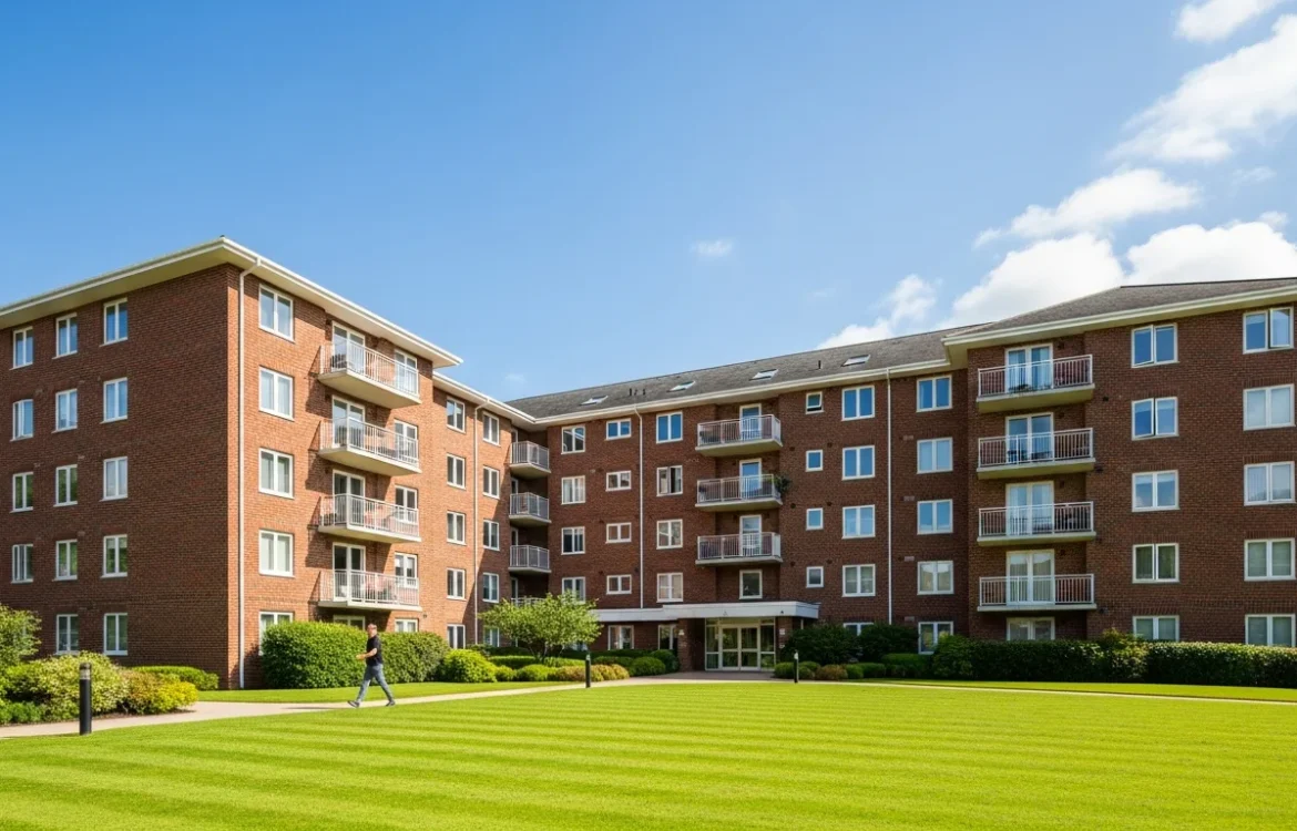 A modern residential complex exterior showcasing high-quality walls ms apartments with lush landscaping.