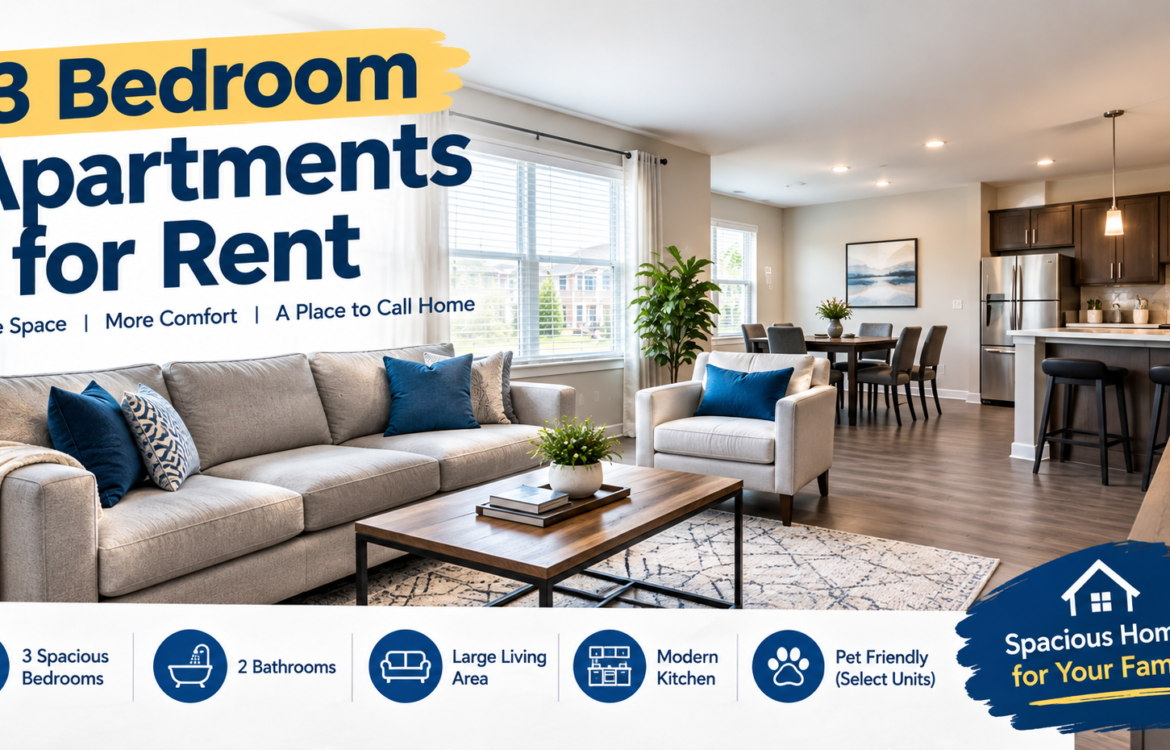 3 bedroom apartments for rent with spacious living area and modern kitchen